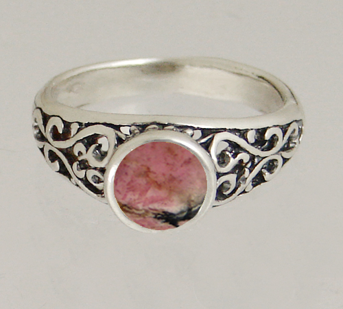 Sterling Silver Filigree Hearts Ring With Rhodocrosite Size 9